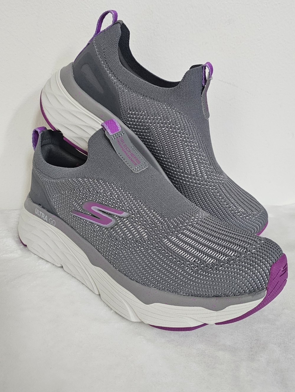 Skechers Womens Max Cushioning Elite Gray Purple Ultra Go Slip On Athletic Shoe - Picture 12 of 12